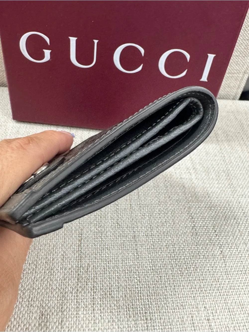 Gucci Gray GG Monogram Bifold Wallet with Silver Double G